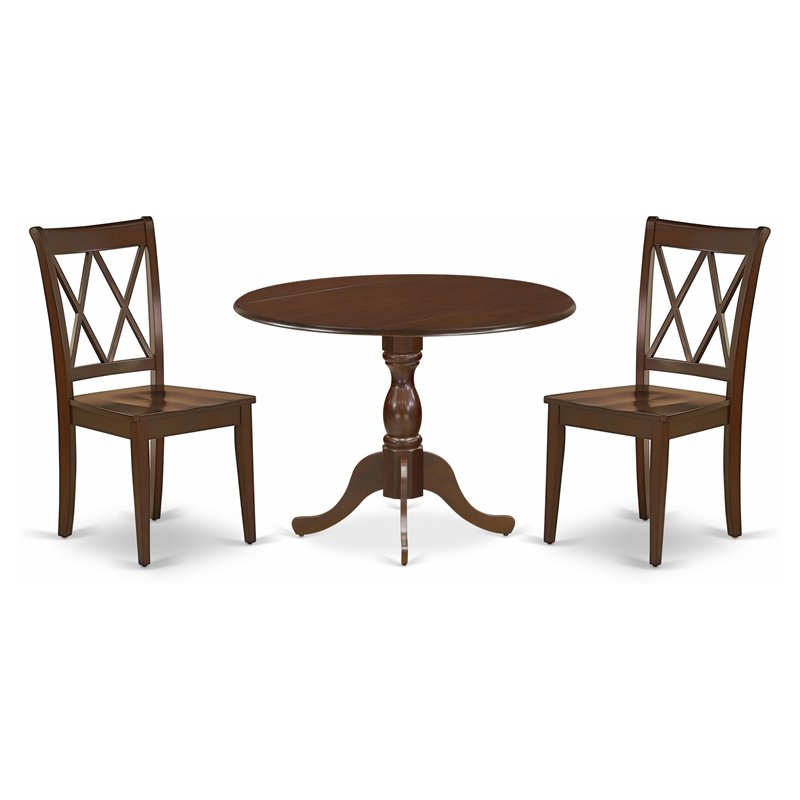 East West Furniture Dublin 3-piece Dining Set with X-Back Chairs in Mahogany