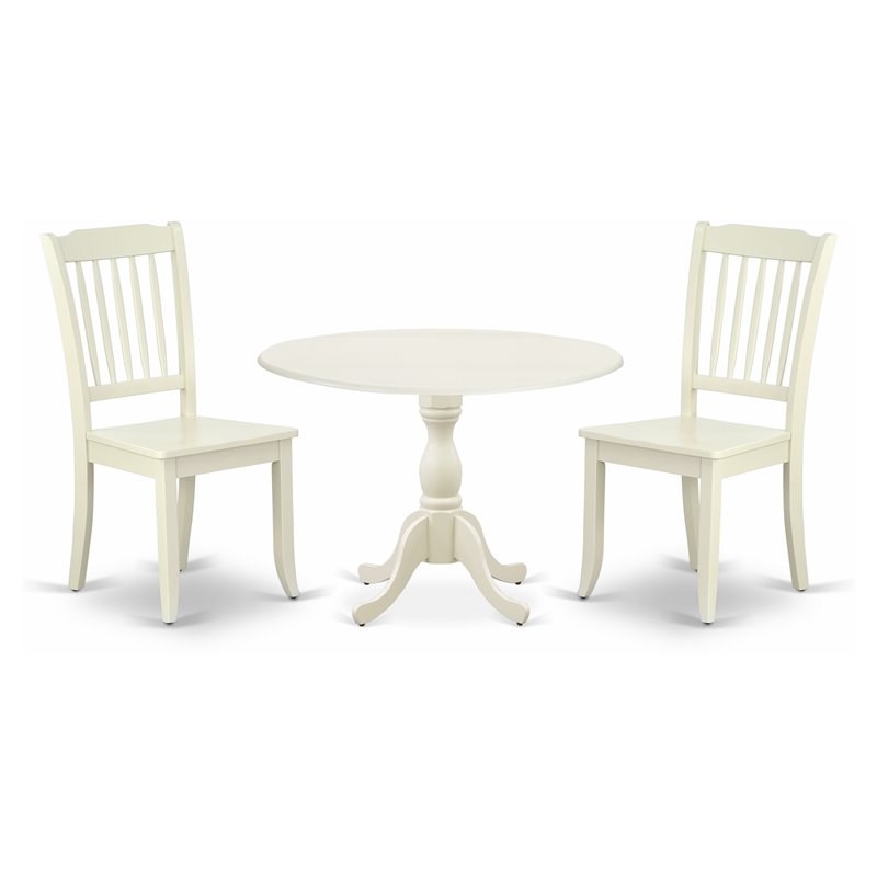East West Furniture Dublin 3-piece Dining Table and Chair Set in Linen White