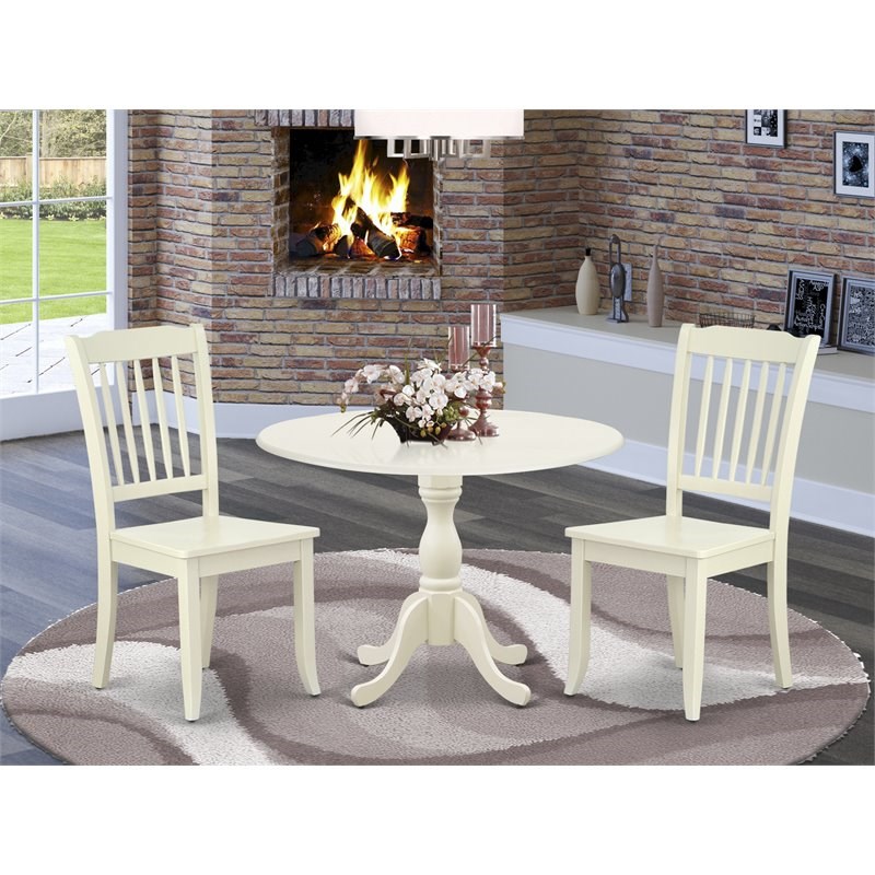 East West Furniture Dublin 3-piece Dining Table and Chair Set in Linen White