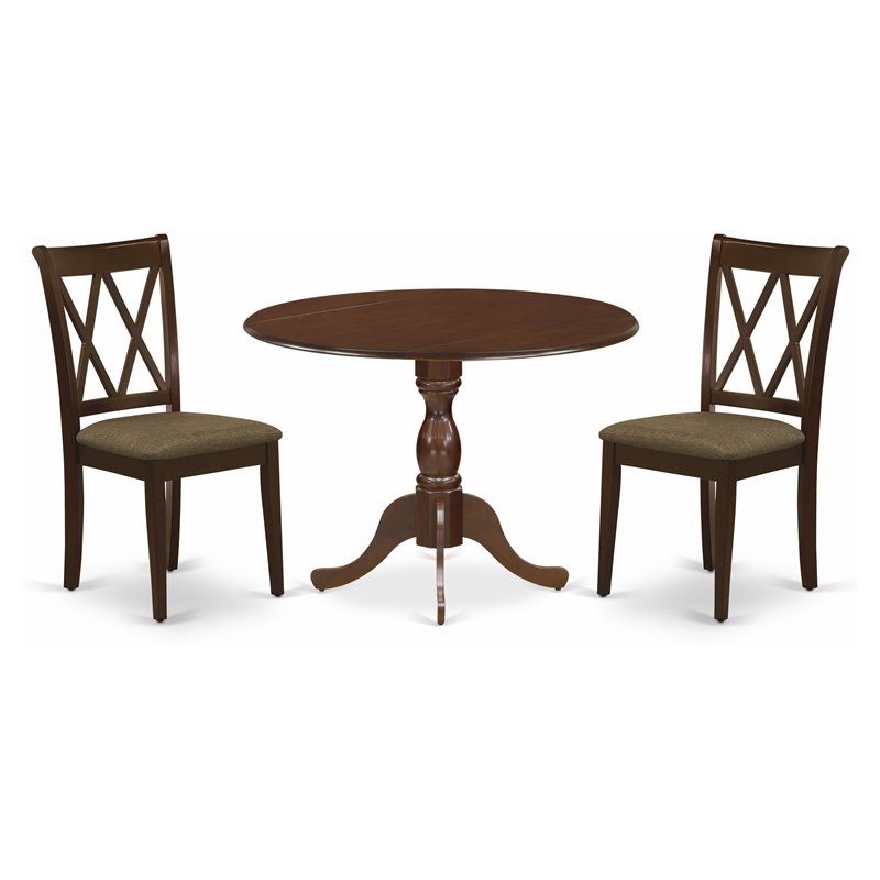 East West Furniture Dublin 3-piece Wood Dining Set with Fabric Seat in Mahogany