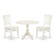 East West Furniture Dublin 3-piece Table and Dining Chair Set in Linen White