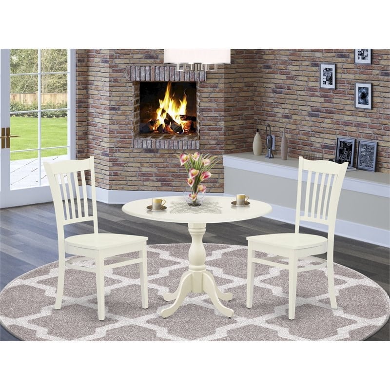 East West Furniture Dublin 3-piece Table and Dining Chair Set in Linen White