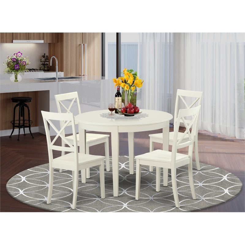 East West Furniture Boston 5-piece Wood Kitchen Table Set in Linen White