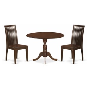 East West Furniture Dublin 3-piece Wood Table and Dining Chair Set in Mahogany