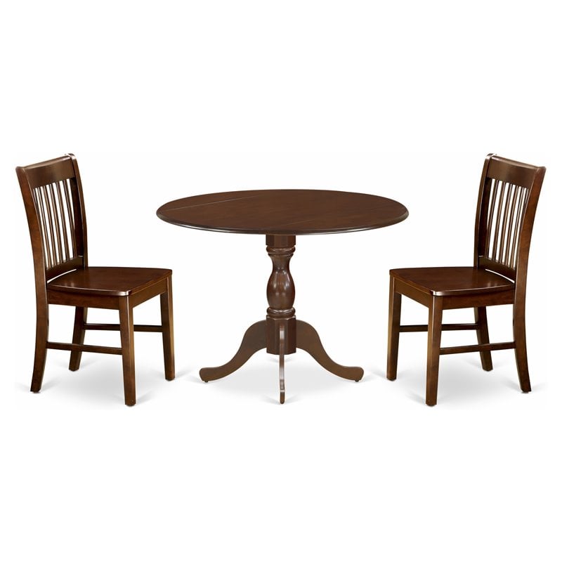 East West Furniture Dublin 3-piece Wood Table and Dining Chairs in Mahogany
