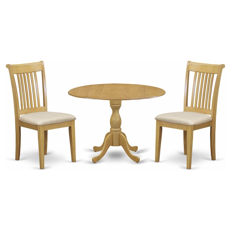 East West Furniture Dublin 3-Piece Traditional Wood & Fabric Dining Set in Oak