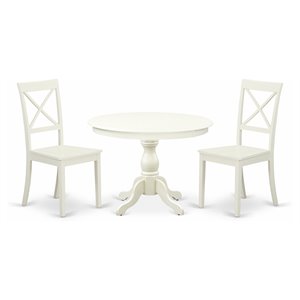 East West Furniture Hartland 3-piece Dining Table and X-Back Chair Set in White