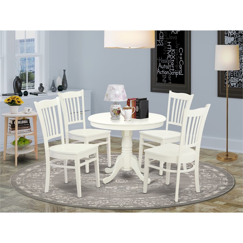 East West Furniture Antique 5-piece Wood Kitchen Table Set in Linen White