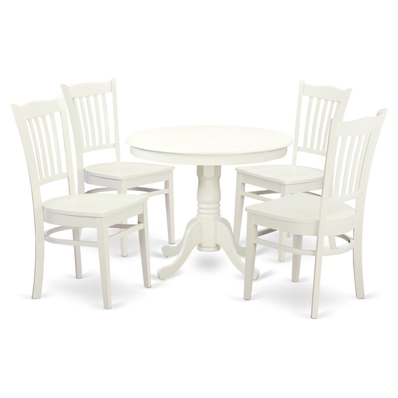 East West Furniture Antique 5-piece Wood Kitchen Table Set in Linen White