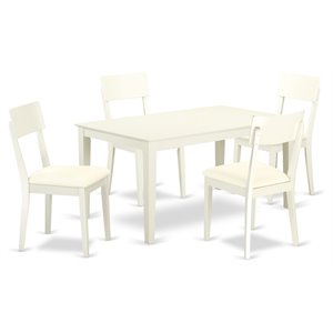 East West Furniture Capri 5-piece Dining Set with Faux Leather Seat in White