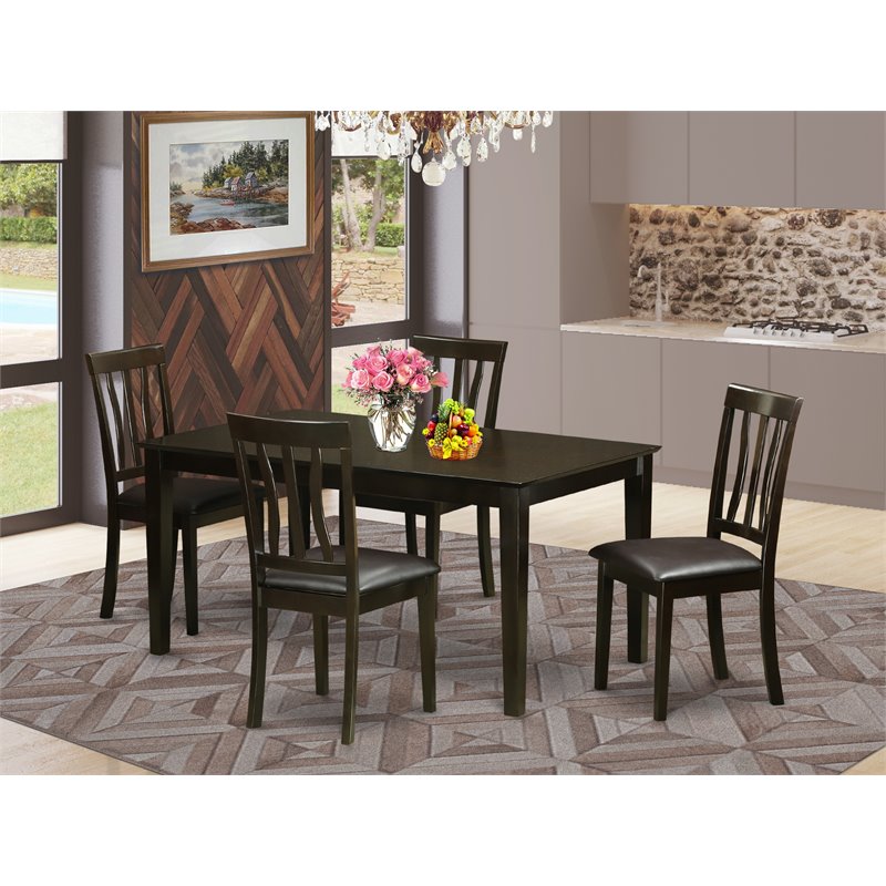 East West Furniture Capri 5-piece Wood Dining Table Set in Cappuccino