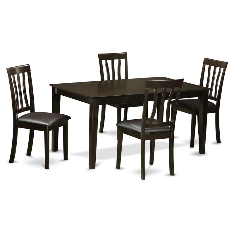 East West Furniture Capri 5-piece Wood Dining Table Set in Cappuccino