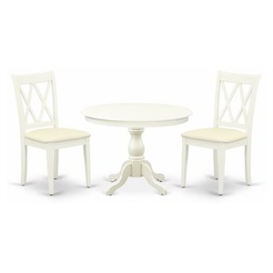 East West Furniture Hartland 3-piece Wood Dining Table Set in Linen White