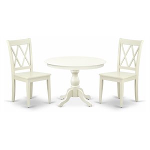 East West Furniture Hartland 3-piece Double X-Back Dining Set in Linen White