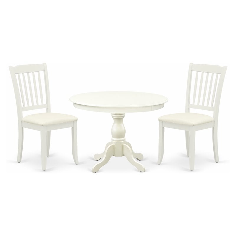 East West Furniture Hartland 3-piece Dining Set w/ Slatted Back Chairs in White