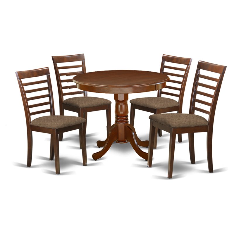 East West Furniture Antique 5-piece Wood Dining Set with Linen Seat in Mahogany