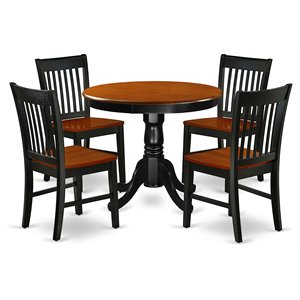 East West Furniture Antique 5-piece Dining Set with Round Table in Black/Cherry