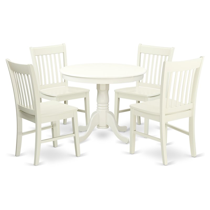 East West Furniture Antique 5-piece Kitchen Table and Chair Set in Linen White