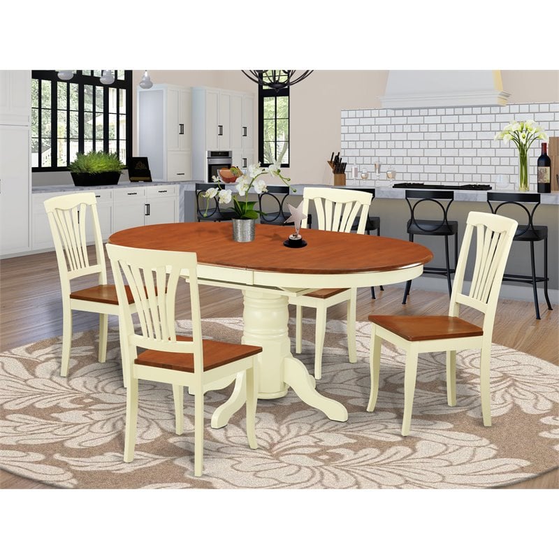 East West Furniture Avon 5-piece Dining Set with Wood Seat in Buttermilk/Cherry