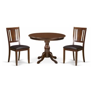 East West Furniture Hartland 3-piece Dining Set w/ Leather Chairs in Mahogany