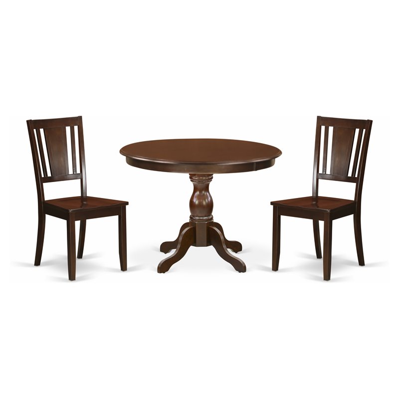 East West Furniture Hartland 3-piece Dining Set with Panel Back in Mahogany