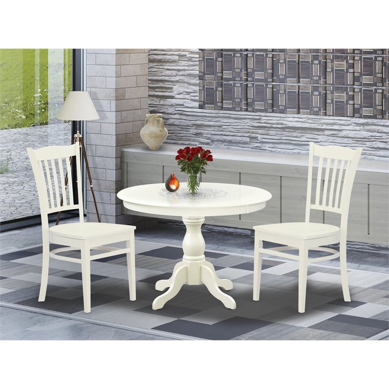 East West Furniture Hartland 3-piece Slatted Back Dining Set in Linen White