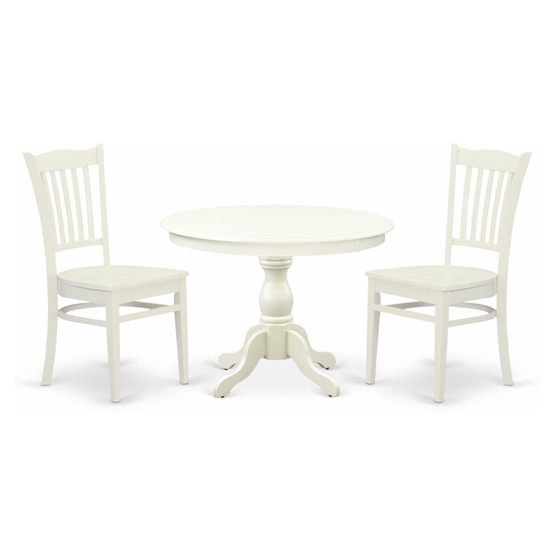East West Furniture Hartland 3-piece Slatted Back Dining Set in Linen White
