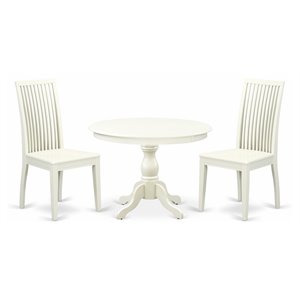 East West Furniture Hartland 3-piece Dining Table and Chairs in Linen White