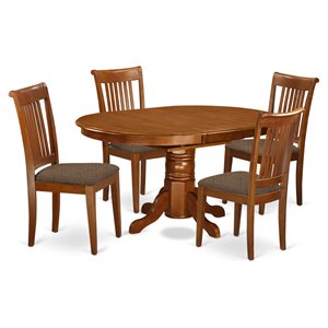 east west furniture avon 5-piece dining set with cushion seat in saddle brown