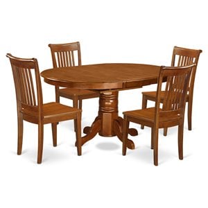 east west furniture avon 5-piece wood table and dining chairs in saddle brown