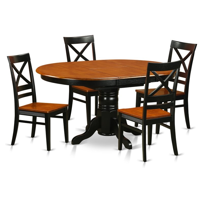 East West Furniture Avon 5-piece Wood Chairs and Dining Table in Black/Cherry