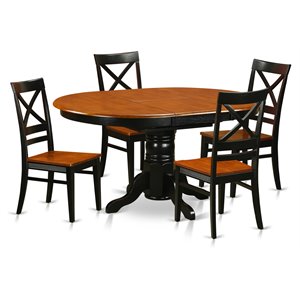 east west furniture avon 5-piece wood chairs and dining table in black/cherry