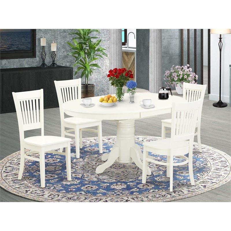 East West Furniture Avon 5-piece Dining Set with Slatted Chair Back in White