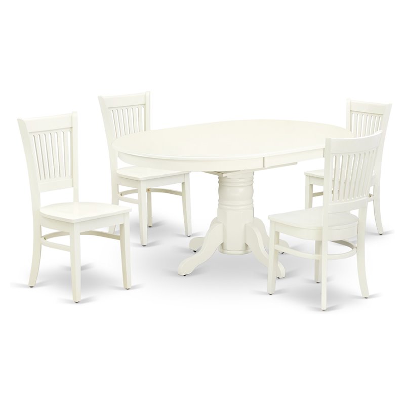 East West Furniture Avon 5-piece Dining Set with Slatted Chair Back in White