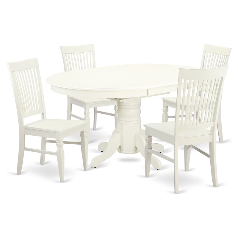 East West Furniture Avon 5-piece Wood Kitchen Table Set in Linen White