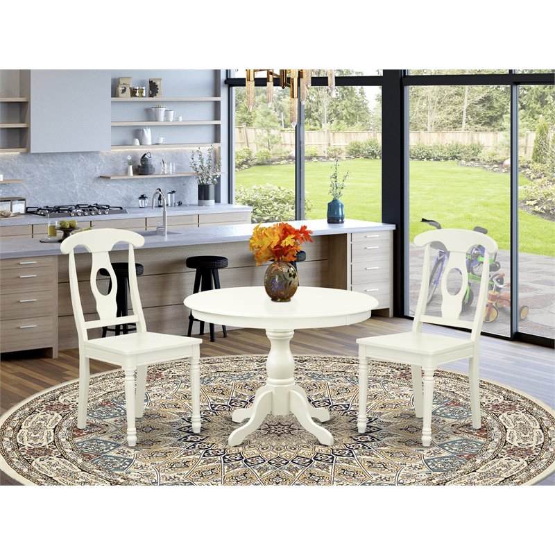 East West Furniture Hartland 3-piece Dining Set with Napoleon Back in White