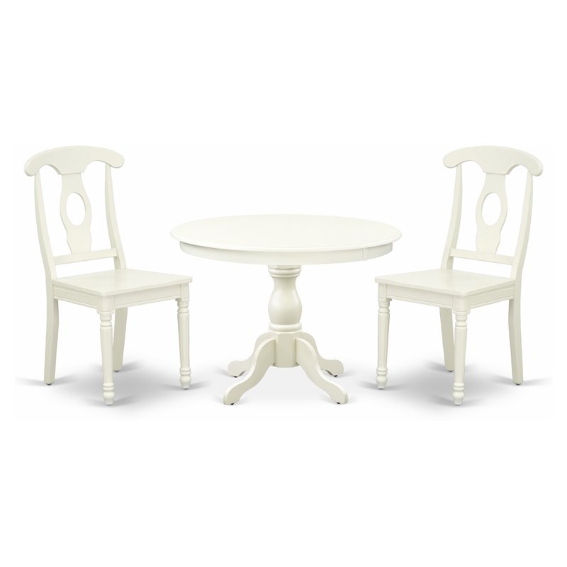 East West Furniture Hartland 3-piece Dining Set with Napoleon Back in White