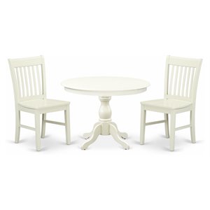 East West Furniture Hartland 3-piece Slatted Chairs and Dining Table in White