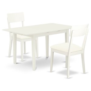 East West Furniture Norfolk 3-piece Dining Set with Leather Chairs in White