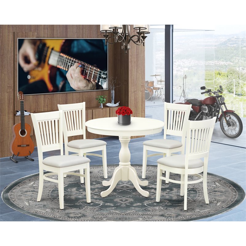 East West Furniture Antique 5-piece Dining Set with Slatted Back in Linen White