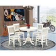 East West Furniture Antique 5-piece Dining Set with Slatted Back in Linen White