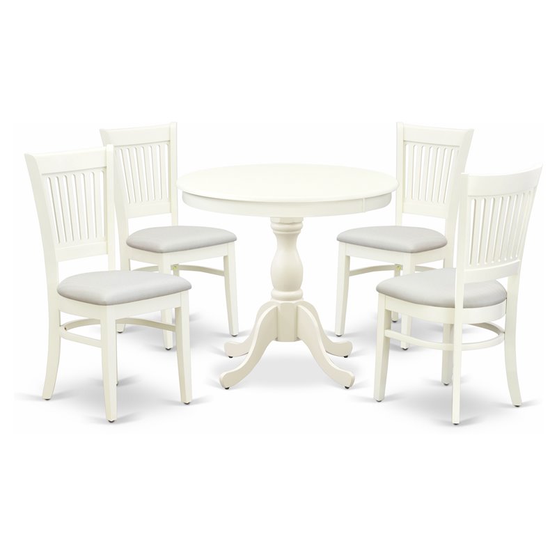 East West Furniture Antique 5-piece Dining Set with Slatted Back in Linen White