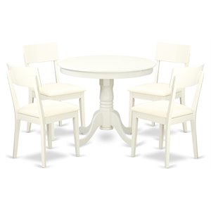 East West Furniture Antique 5-piece Traditional Wood Dining Set in Linen White