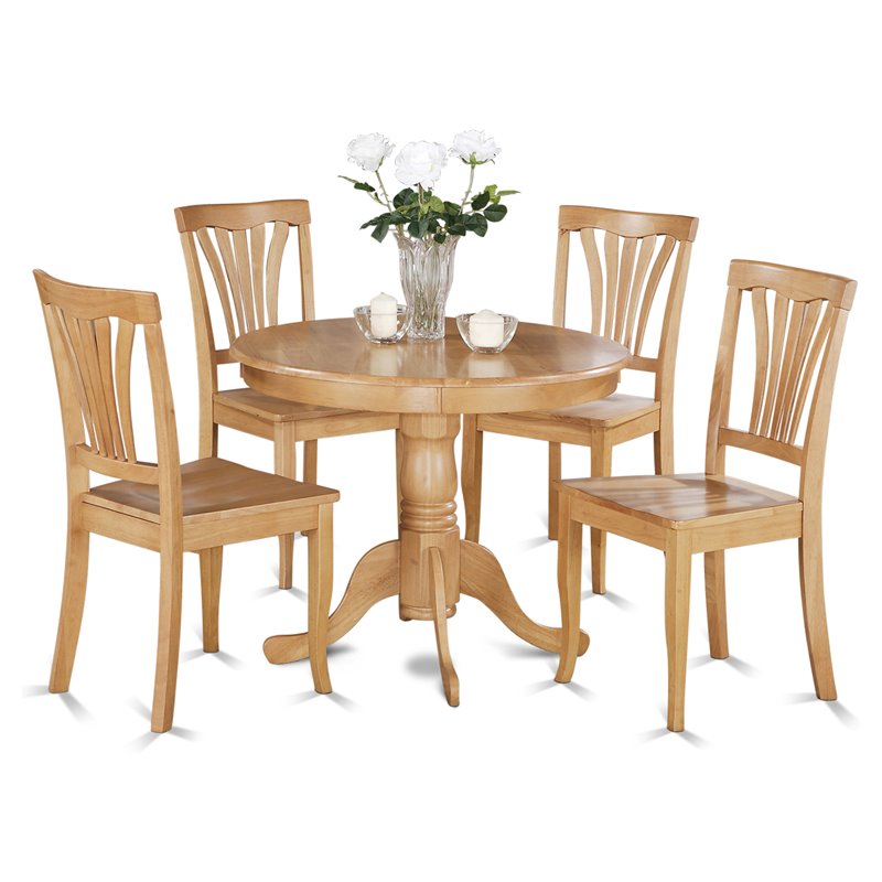 East West Furniture Antique 5-piece Wood Round Table and Dining Chair Set in Oak