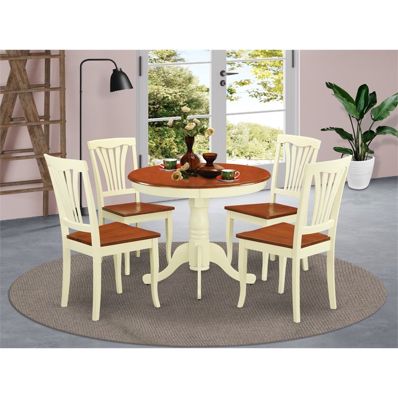 East West Furniture Antique 5-piece Dining Set with Round Table in Cherry