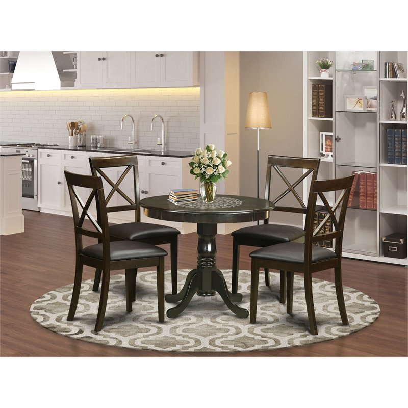East West Furniture Antique 5-piece Wood Dining Room Set in Cappuccino