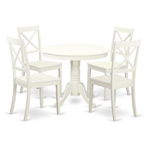 East West Furniture Antique 5-piece Wood Table and Dinette Chairs in Linen White