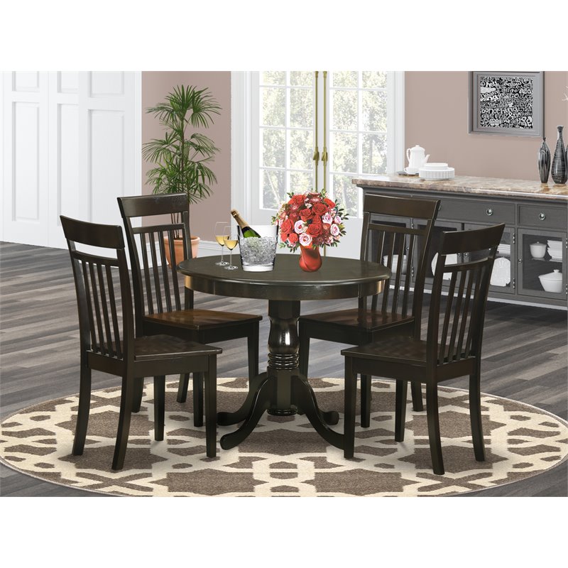 East West Furniture Antique 5-piece Dining Table and Chair Set in Cappuccino