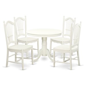 East West Furniture Antique 5-piece Wood Table and Dinette Chairs in White