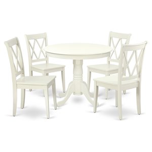East West Furniture Antique 5-piece Dining Set with Round Table in Linen White